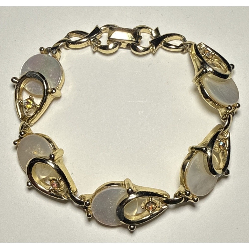 Pearlescent‎ and AB Crystal Detailed Bracelet Vtg J-8I